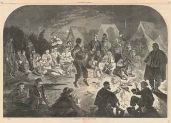 Een bivakvuur aan de Potomac; uit Harper
