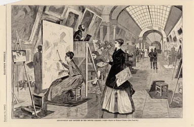 Kunststudenten en kopiisten in de Louvre Gallery, Parijs, uit Harper