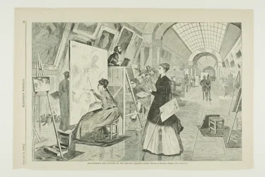 Kunststudenten en kopiisten in de Louvre Gallery, Parijs
