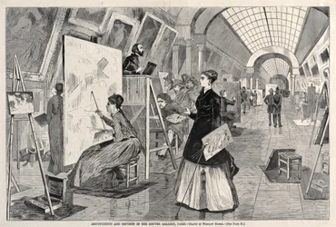 Kunststudenten en kopiisten in de Louvre-galerij, Parijs