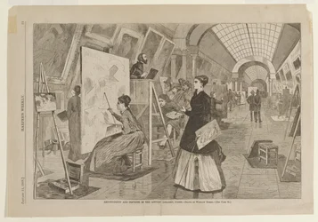Kunststudenten en kopiisten in de Louvre-galerij, Parijs