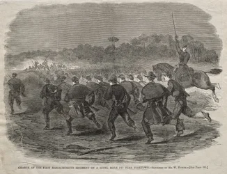 Aanval van het Eerste Massachusetts-regiment op een schuttersput van de rebellen bij Yorktown