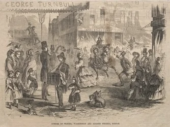Hoek Winter, Washington en Summer Streets, Boston, 1857