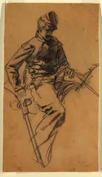 Tekening, cavaleriesoldaat te paard, 1863