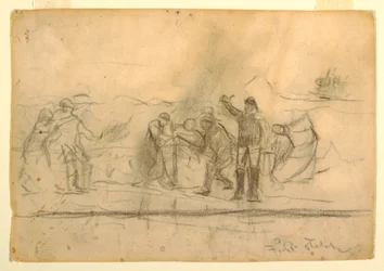 Tekening, eerste schets voor "Het wrak", 1885-86