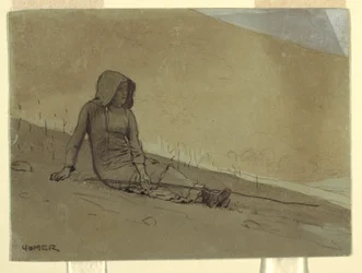 Tekening, Meisje zittend op een heuvel, 1878