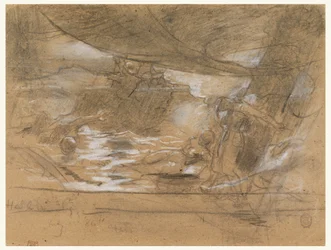 Tekening, Scheepsdek met twee vrouwen, mogelijk 15 juli 1886