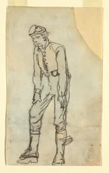 Tekening, soldaat met pijp in zijn mond, 1862