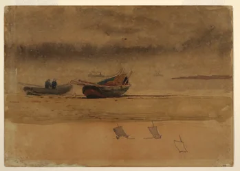 Tekening, Achteraanzicht van twee roeiboten, Engeland, 1881-82