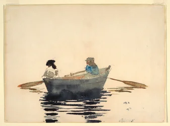 Tekening, Twee meisjes in een roeiboot, 1876-80