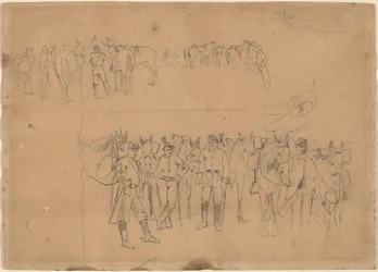 Officieren en paarden in rust, 1864