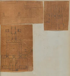 Pagina uit een Plakboek met Tekeningen en Verschillende Afdrukken van Architectuur, ca. 1800-1850. Makers: Werkplaats van Charles Percier, Werkplaats van Pierre François Léonard Fontaine