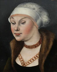Duits: Kopf einer Dame mit weißer Haube (Omphale) Hoofd van een vrouw met een witte bonnet