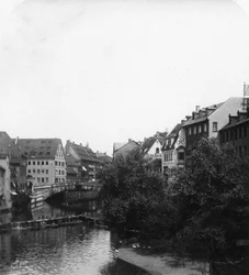 De Fleischbrucke Vleesbrug, Neurenberg, Duitsland, c1900s