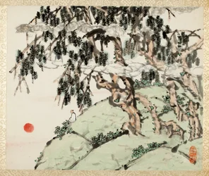 Landschap en figuur, uit een album van landschappen en kalligrafie voor Liu Songfu