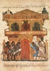 Ms Ar 5847 f.120, Paleis van een dame, uit de Maqamat van Al Hariri, ca. 1240