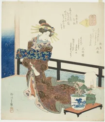 Nr. 6: Bloem van de hoofdstad (Miyako no hana), uit de serie "Een vergelijking van bloemen (Hana awase)"