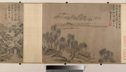 Landschappen (acht albumbladen gemonteerd als handrol; inkt en kleur op zijde)