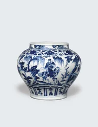 Een uitzonderlijk zeldzame en belangrijke blauw-witte pot, Guan