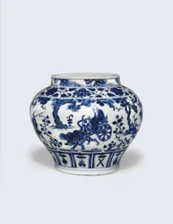 Een uitzonderlijk zeldzame en belangrijke blauw-witte pot, Guan