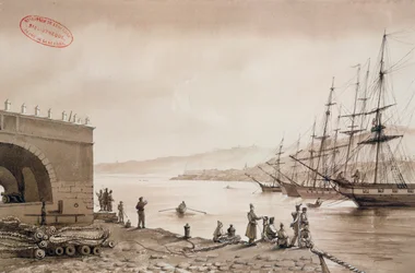 Uitzicht op Fort Bab Azoun vanaf de haven, Algiers, ca. 1830-31