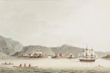 Illustratie uit Een Reis Rond de Wereld In de Jaren 1803-06, op het Schip Neva, 1814