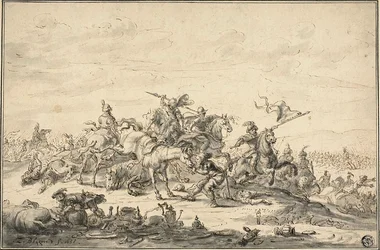 Slagscène met ruiters