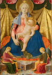 De Madonna van nederigheid met twee muzikale engelen