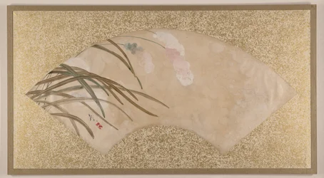 Bloemen en bladeren, eind 19e eeuw (waaierschilderij gemonteerd als albumblad; tempera op papier)