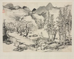 Landschapsalbum in verschillende stijlen: Landschap met kunstenaar op een brug