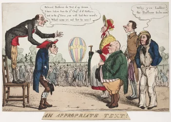 Een Passende Tekst!, satirische ballonvaart schets, circa 1842