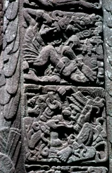 Hiërogliefen op Stela D in Quirigua, Izabal, Guatemala, Laat Klassieke periode, ca. 600-900 AD (foto)