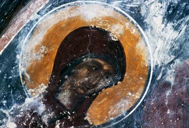 Madonna, fresco in kerk van Agios Ioannis Theologos, Margarites, Kreta, Griekenland