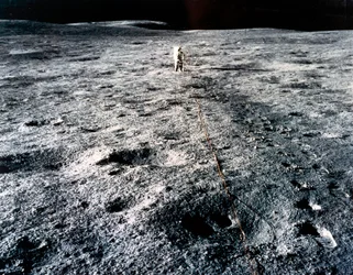 Bemand ruimtevlucht, VS, Apollo 14 astronaut Edgar Mitchell op de maan