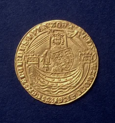 Edele van Edward III (1312-77) voorzijde toont de koning op een schip, Calais munt, intro. 1344