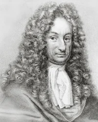 Portret van Gottfried Wilhelm von Leibniz (1646-1716), Duits wiskundige, filosoof en wetenschapper, gravure