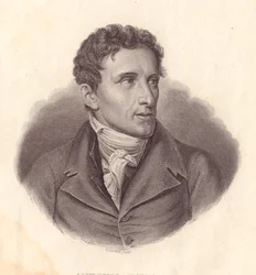 Portret van de Italiaanse beeldhouwer Antonio Canova, kopergravure door A Locatelli naar schilderij van Giuseppe Bossi