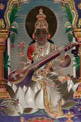 Saraswati: de hindoeïstische godin van kennis, muziek, kunst, spraak, wijsheid en leren.