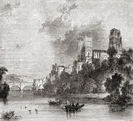 Uitzicht op Durham en de Kathedraal, gezien vanaf de River Wear, Durham, Engeland