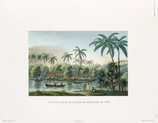 Uitzicht op een dorp in Matavai, eiland Tahiti
