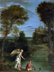 Landschap met Tobias die de vis grijpt