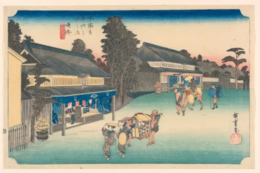 Narumi, een plaats beroemd om zijn stoffen, in De Drieënvijftig Stations van de Tokaido Weg
