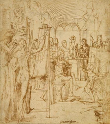 Interieur van een schildersatelier