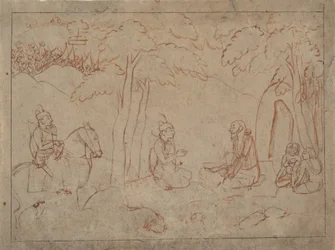 Rama en Lakshmana bezoeken de hermitage van een asceet, ca. 1775-80