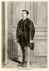 Jean Passepartout, uit «De reis om de wereld in tachtig dagen» van Jules Verne (1828-1905), gegraveerd door Louis Dumont (geb. 1822), 1873