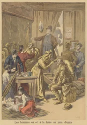 Mannen worden goud geverfd voor de Paaspeperkoekmarkt