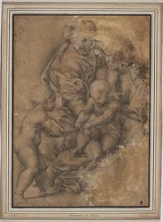 De Heilige Familie met de jonge Johannes de Doper. Naar Giulio Romano