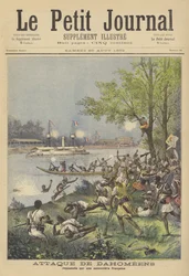 Een Dahomeaanse aanval afgeslagen door een Frans kanonneerboot