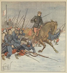 Generaal Deflandre leidt een bataljon in de aanval op Layes