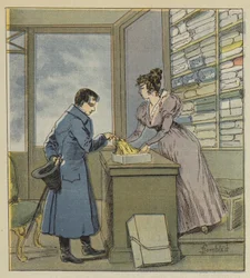 Napoleon vermomd in een winkel in de rue Saint-Denis